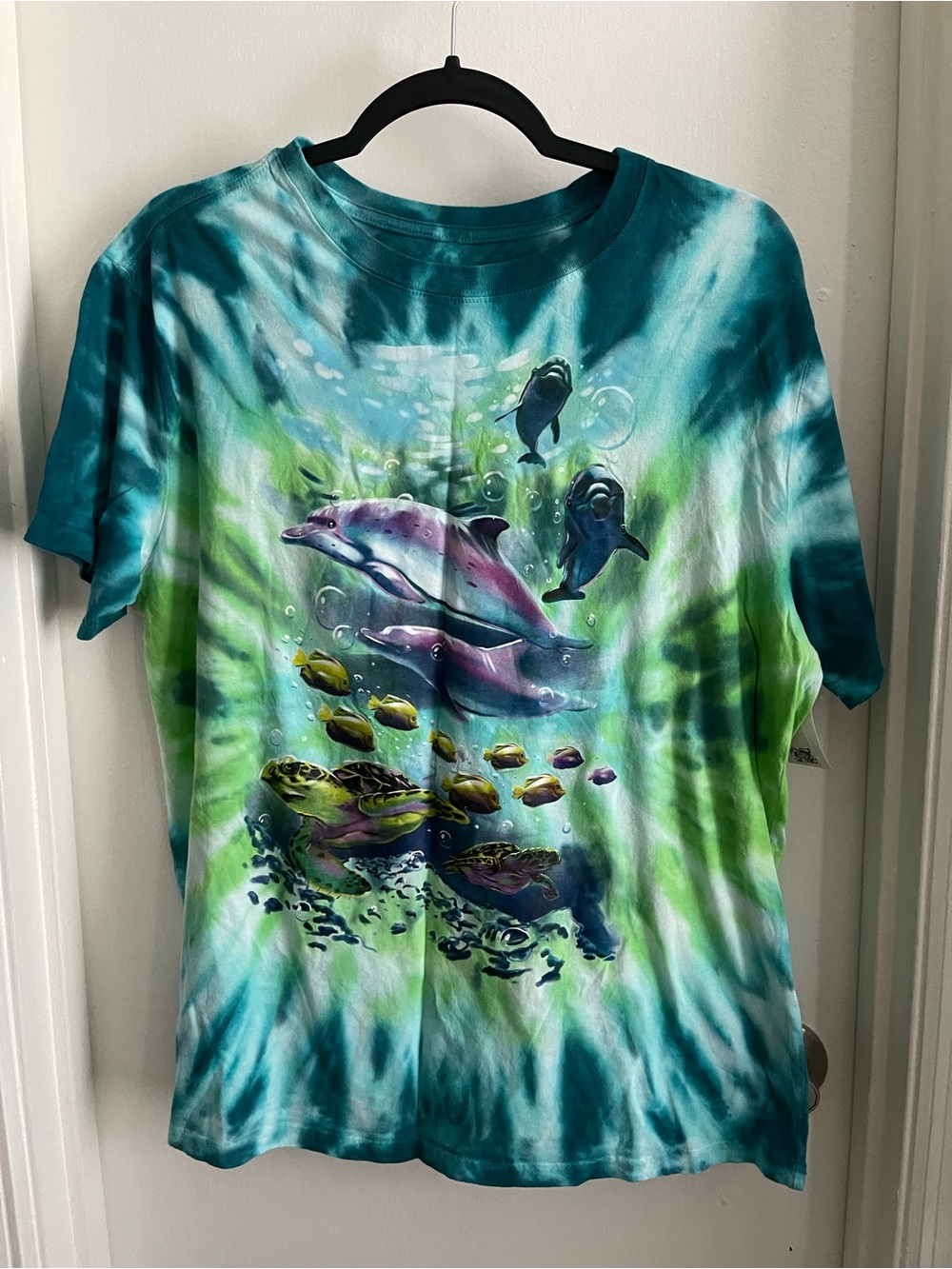 Tie-dye Dolphin Turtle T-shirt Green Teal New size Large